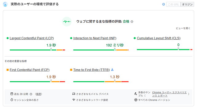 キャッシュプラグイン導入前のPSIのフィールドデータ